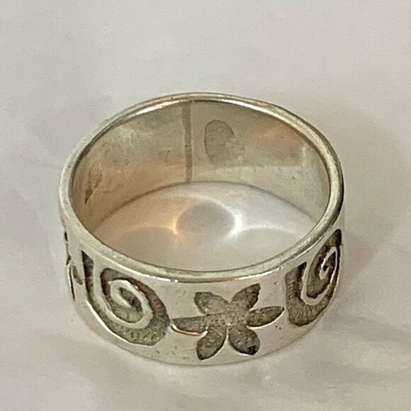 Vintage Sterling Silver Spiral Sun & Flowers Ring 6.5 - Picture 7 of 8